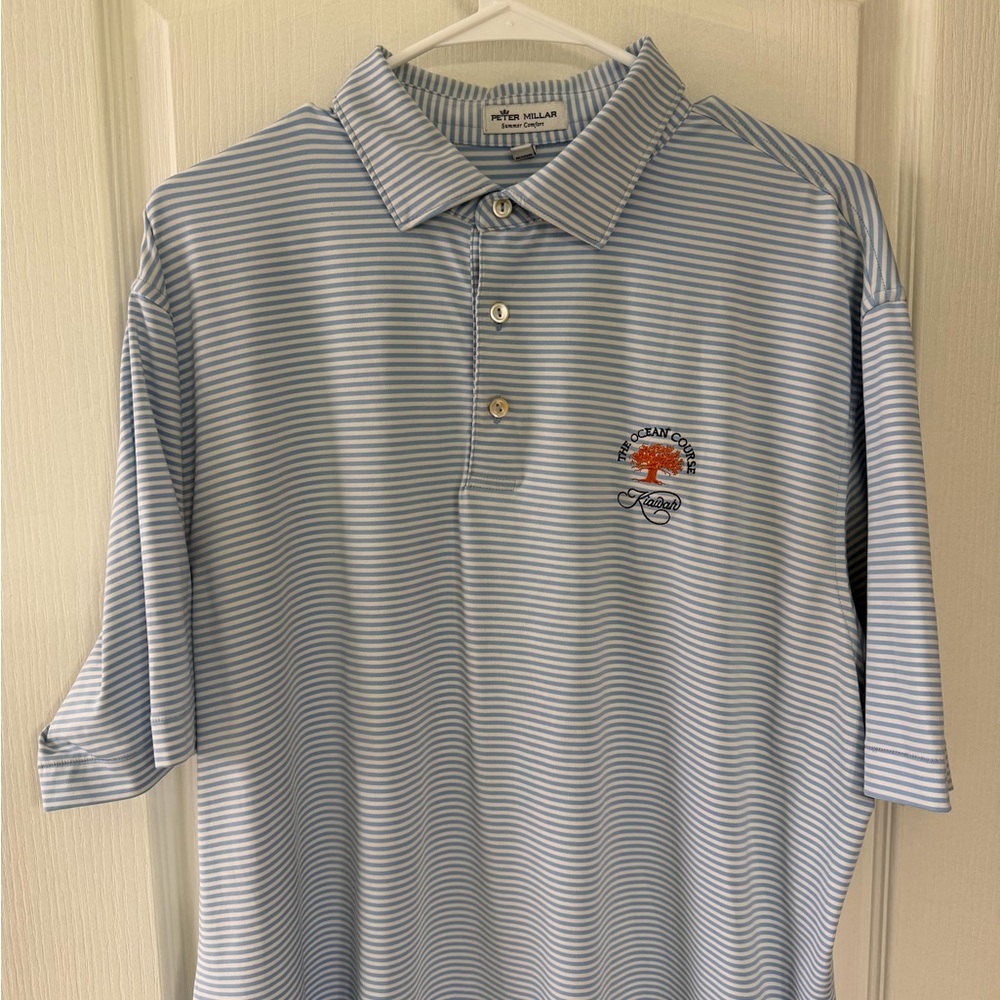 Peter Millar Light Blue Striped Polo Shirt